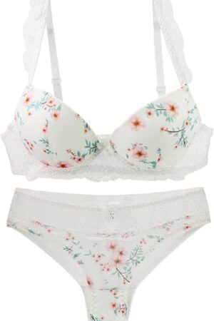Women's Lace Bra and Panty Set Push Up Floral Print Lingerie Sets Underwire Bras