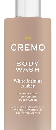 Cremo White Jasmine Amber Skin Moisturizing Body Wash for Women, Notes of White Jasmine, Red Currant, and Sweet Amber, 16 Fl Oz