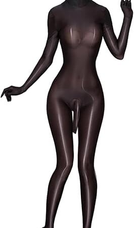 Women Men Sexy Nylon Sheer Full Body Stocking Semi See Through Sheer Shiny Bodystocking
