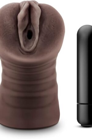 Blush Adult Sex Toys Male Masturbator with Bullet Vibrator - Open Ended Lifelike Textured Ribbed Vagina - One Speed Vibrating Masturbating Stroker - Pocket Pussy for Men - Hot Chocolate Brianna