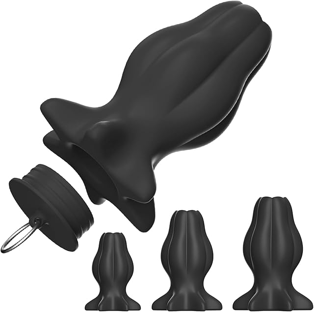 Hollow Anal Plug Set with Matched Stopper Anal Plug Thread Butt Plug Sex Toys Ass Tunnel Silicone Flower Hollow Anal Plug S/M/L Trainer Anal Plug Stretcher Kits Adult Sex Toy