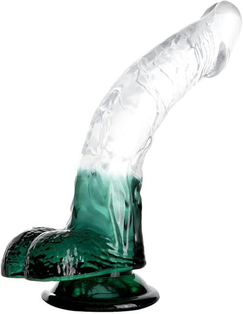 FST Realistic Dildo Curved Shaft G-spot Stimulation Penis with Strong Suction Cup Testis and Veins Design for Sensitive Point Sex Stimulation for Woman Man Masturbation Adult Toy (Green)