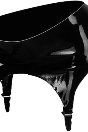Black Latex Rubber Garter Suspender Belt with Plastic Clips
