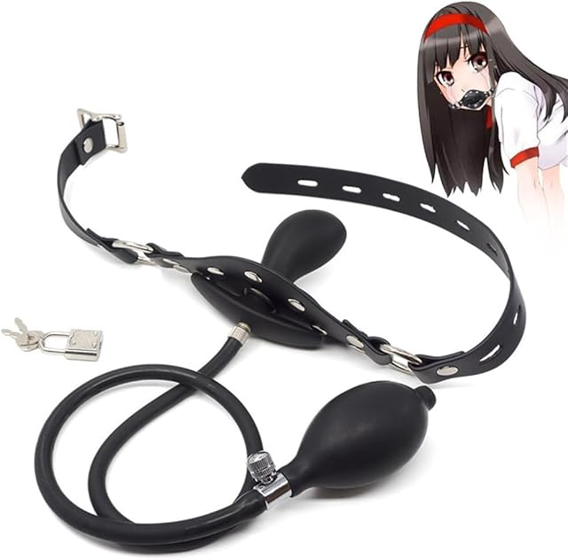 Inflatable Silicone Strap-on Mouth Gag, BDSM Faux Leather Adjustable Open Mouth Plug Expandable Silicone Gag Bondage for Fetish LGBT Lover