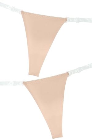 Women Seamless Panties Adjustable G String Thongs Clear Strap Thongs Ice Silk Underwear No Show Briefs 2pcs