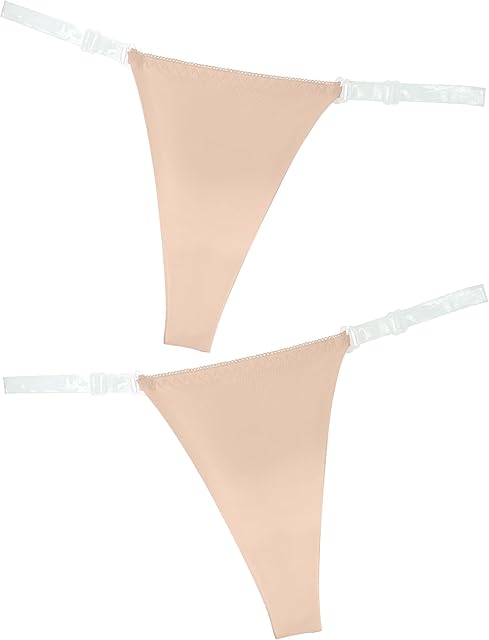 Women Seamless Panties Adjustable G String Thongs Clear Strap Thongs Ice Silk Underwear No Show Briefs 2pcs