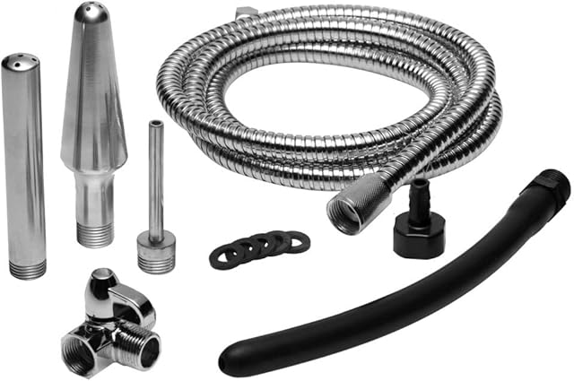 Cleanstream Premium Shower Enema Set with 6 Ft Hose, 4 Silicone & Aluminum Tips, ABS Construction, Flexible Comfort Attachments, Shower Adapter, Reusable Douches & Enemas Accessory