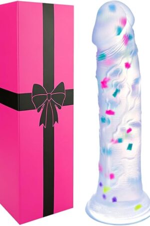 7 Inch Small Silicone Realistic Confetti Thin Dildo no Balls for Beginners, 6" Cute Slim Penis Anal Dildo Clear with Suction Cup, Colorful Transparent G-Spot Dildos Strap On Sex Toy for Women Men Gay