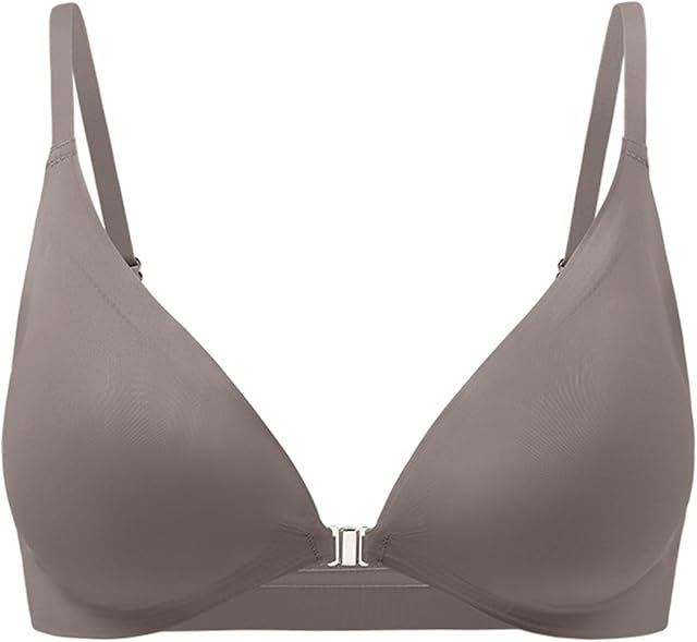 Women's Front Closure Bras No Underwire Plunge V Neck Bra Low Cut Padded Bralettes Soft Comfy Seamless Everyday Bra