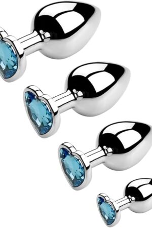 4-Piece Sky Blue Stainless Steel Anal Plug Set ? Smooth, Polished Metal in XS, S, M, and L ? Comfortable Tapered Design with Flared Base for Safety (Light Blue)