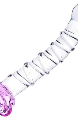 79 Inch Rose Clear Glass Dildo for Women, Transparent Butt Plug Dildo, Curved Ribbed Glass Sex Toy Good for Temperature Play, with Anal Beads and Textured Design, Fantasy Sex Toy for Men and Women