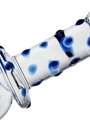 Glass Dildo Anal Butt Plug, Crystal Pleasure Wand Dildo Penis G-spot Stimulation Personal Massager Anal Sex Toy, Blue Spots, 1.0 Count