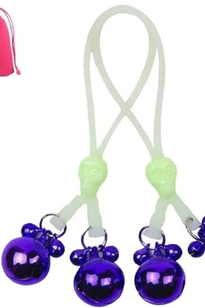 Adjustable Nipple Clips with Bells Luminous Non Piercing Breast Nipple Clamps Skull Noose Nipple Jewelry (Green Purple)