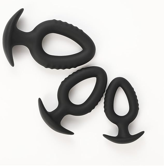 Wearable Silicone Threaded Anal Plug Training Set 3PCS Butt Plug Sex Toy Waterproof Hollow Butt Plug with Anchor Base