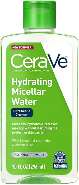 CeraVe Micellar Water, Hydrating Facial Cleanser & Eye Makeup Remover with Niacinamide, Ceramides & Glycerin, Fragrance-Free & Non-Irritating, 10 Fluid Ounces