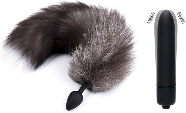 Butt Plug Fox Tail +10 Speeds Bullet Vibrator,Ultra Soft & Realistic Faux Fur Tail for Cosplay, Perfect Anal Butt Plug Adult Sex Toys for Beginner Women Men Couple