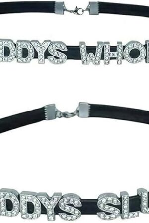 2PCS DADDY'S Choker Necklaces,Rhinestone Chokers Matching Daddy Lingerie For Lover's Costume,Sexy Dad Collar For Women Honey Princess,Faux PU Leather Daddy's Clothes Accessories Jewelry