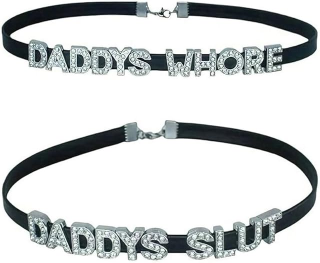 2PCS DADDY'S Choker Necklaces,Rhinestone Chokers Matching Daddy Lingerie For Lover's Costume,Sexy Dad Collar For Women Honey Princess,Faux PU Leather Daddy's Clothes Accessories Jewelry