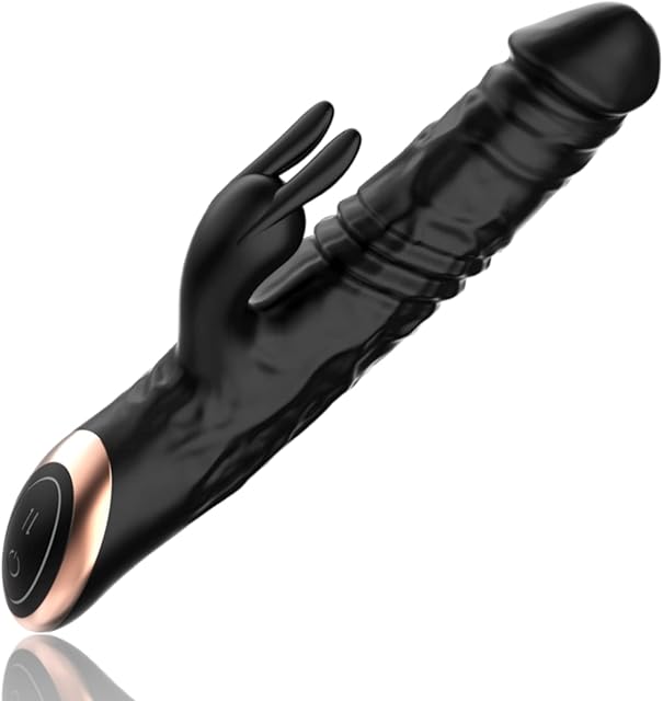 Vibrator Dildo Rabbit Sex Toys with Realistic Glans Massager, Waterproof Rechargeable Adult Toy for Pleasure with 10 Vibration and 5 Thrusting Modes (Black)