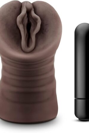 Blush Novelties Hot Chocolate Alexis - Vibrating Hand Held Realistic Soft Ribbed Open Ended Ultra Soft Ribbed Masturbator Stroker - Sex Toy for Men Couples - Chocolate