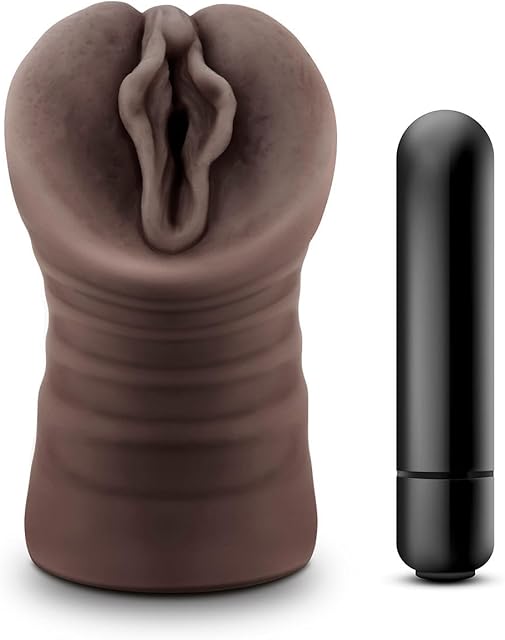 Blush Novelties Hot Chocolate Alexis - Vibrating Hand Held Realistic Soft Ribbed Open Ended Ultra Soft Ribbed Masturbator Stroker - Sex Toy for Men Couples - Chocolate