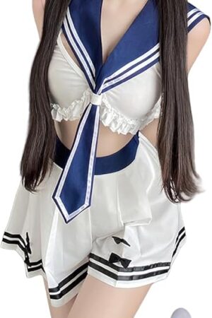 Japanese Anime Schoolgirl Outfit for Women, Sexy Cosplay schoolgirl suit Sailor Costumes, JK Harajuku Crop Top Tie up Pleated Skirt, Adult Naughty Cosplay Fancy Dress