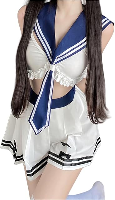 Japanese Anime Schoolgirl Outfit for Women, Sexy Cosplay schoolgirl suit Sailor Costumes, JK Harajuku Crop Top Tie up Pleated Skirt, Adult Naughty Cosplay Fancy Dress