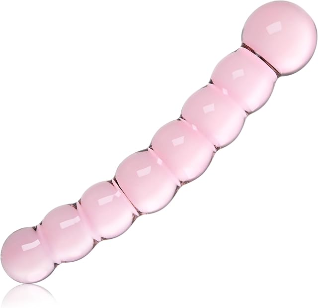 Glass Anal Beads Butt Plug Pink Curved Shaped Anal Stretcher Crystal G Spot Dildo Prostate Massager Anus Dilator Vaginal Stimulation Adult Sex Toys for Women Men Romi