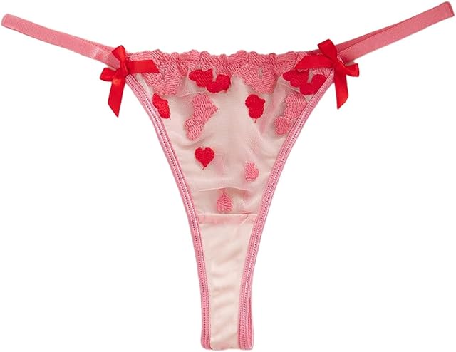 Women's Heart Embroidered G-String Panty Bowknot Low Rise Sexy Thong Underwear