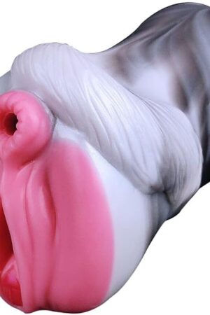 Fantasy 2 in 1 Soft Flexible Liquid Silicone Made Color Mixed Male Masturbator Silicone Men Stroker Adult Sex Product for Men Couple with Textured Enlarged Internal Tunnels Lifelike Unique Design