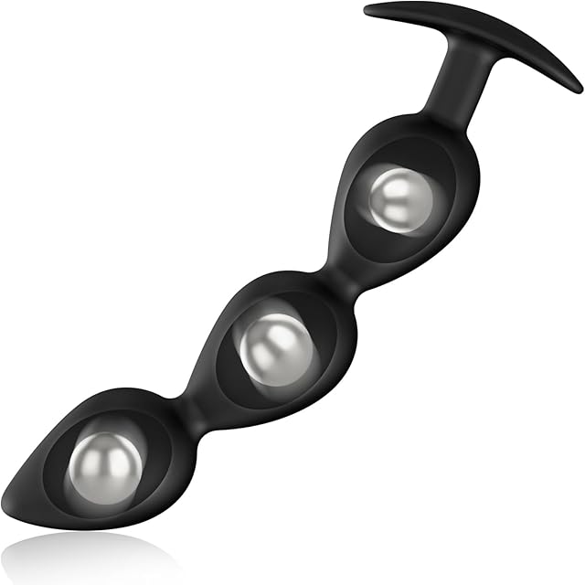 Anal Beads Silicone Butt Plug with Roller Beads Anal Trainer G-spot Prostate Massage Masturbation Beginner Sex Toys for Women Men and Couples (M)