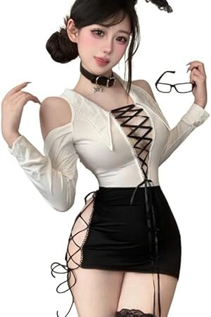 Womens Sexy Office Lady Costume Office Secretary Outfit Women Sexy Cosplay Lingerie OL Outfits Long Sleeve Mini Hip Skirt Fancy Dress Cut-out Underwear