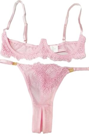 Women's Sexy Lace Sheer Lingerie Sets See Through Underwire Party Bra and Party