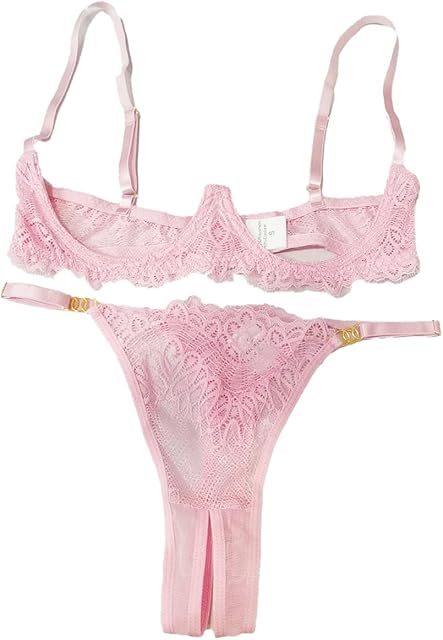 Women's Sexy Lace Sheer Lingerie Sets See Through Underwire Party Bra and Party