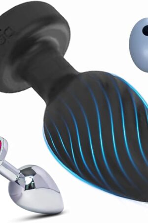 2PCS Anal Plug Vibrator Set with Remote Control ? Silicone Butt Plug and Metal Plug for Prostate & G-Spot Stimulation ? Vibrating Adult Toys for Men, Women, Couples