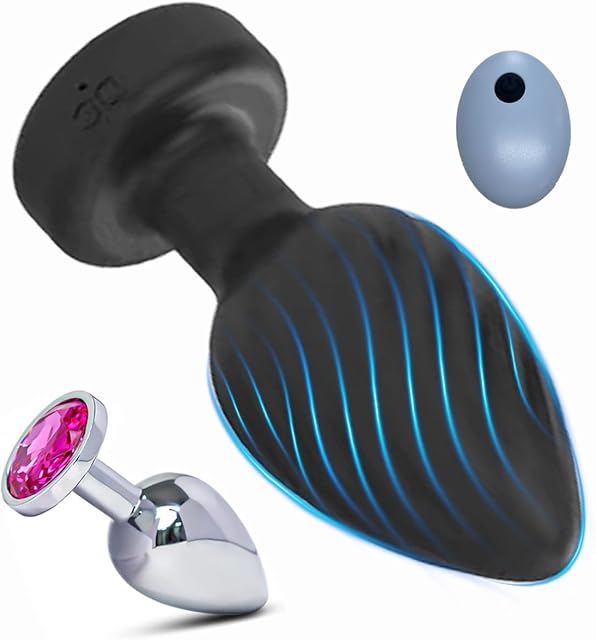 2PCS Anal Plug Vibrator Set with Remote Control ? Silicone Butt Plug and Metal Plug for Prostate & G-Spot Stimulation ? Vibrating Adult Toys for Men, Women, Couples
