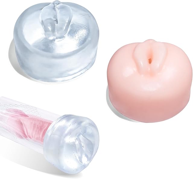 2Penis Pump Simulated Inverted Model, Realistic Sleeve Replacement Sealing Cap for 2.5-inch Cylindrical Large Penis Pump Sleeve, Male Enhancement Growth Pump Cap (Pink + Clear)