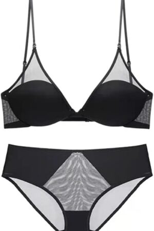 ANMUR Sexy French Halter Top Bralette for Women Wireless Bra Thin Convertible Bras Lingerie with Detachable Straps (Color : Black Set, Size : 80/36C)