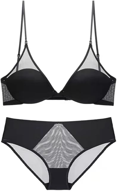 ANMUR Sexy French Halter Top Bralette for Women Wireless Bra Thin Convertible Bras Lingerie with Detachable Straps (Color : Black Set, Size : 80/36C)