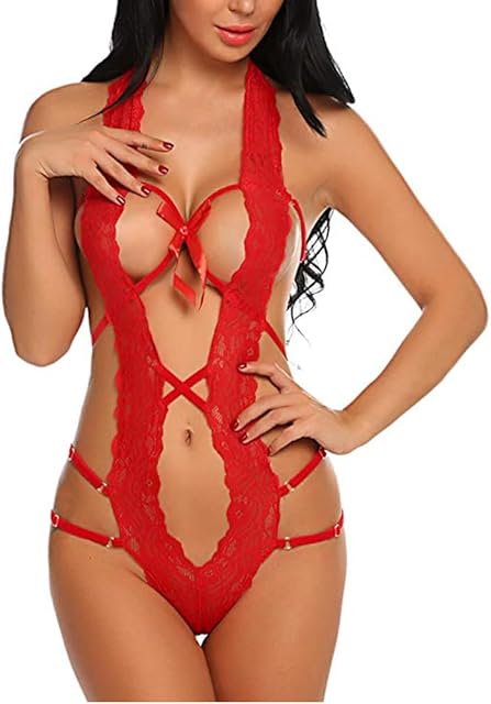 Womens Lingerie Sexy Deep V Neck Babydoll Floral Lace Cut Out Sleepwear One Piece Nightgown Chemise