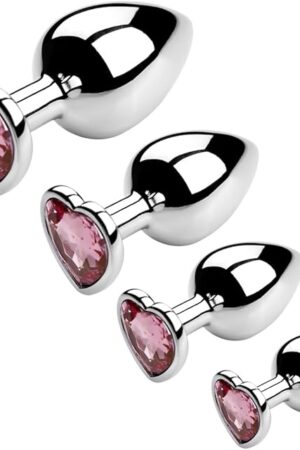 4-Piece Pink Stainless Steel Anal Plug Set ? Smooth, Polished Metal in XS, S, M, and L ? Comfortable Tapered Design with Flared Base for Safety