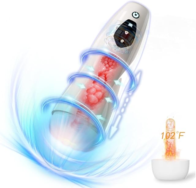 Automatic Male Masturbator Sex Toys - Female Moaning Voice Penis Pump with 10 Thrusting & 10 Vibrating & 10 Sucking Modes, Hand Free Pocket Pussy with 3D Realistic Textured, Blowjobsex Machine for Men