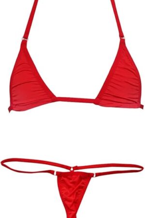 Women's Sexy Bikini Extreme Lingerie Halterneck Top and Tie Sides Micro Thong Sets Bathing Suit