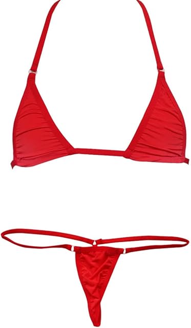 Women's Sexy Bikini Extreme Lingerie Halterneck Top and Tie Sides Micro Thong Sets Bathing Suit