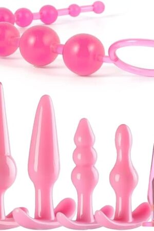 6PCS Silicone Anales Trainer Set Waterproof Anal Plug Toy for Women Men Anal Plug Stick Large Huge Anales Beads-Pink
