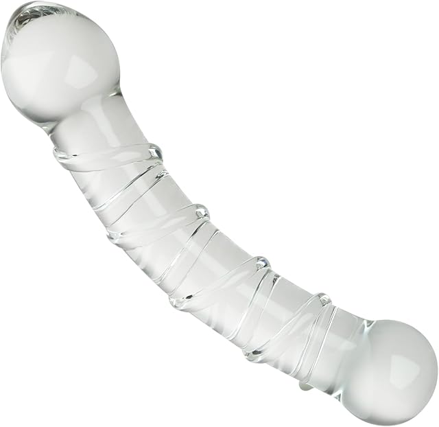 Glass Double Ended G-Spot Dildo Penis Crystal Pleasure Wand with Raised Swirl Texture Mushroom Tip Adult Sex Toy for Women Couple Masturbation