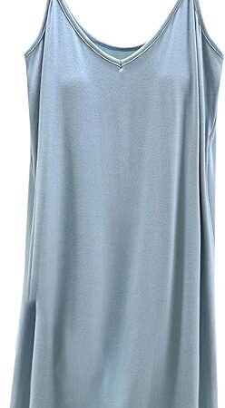 Women's Modal Nightgown Soft Full Slip Midi Sleep Dress Built in Padded Bra Sexy Spaghetti Strap Cami Tank Sleepwear
