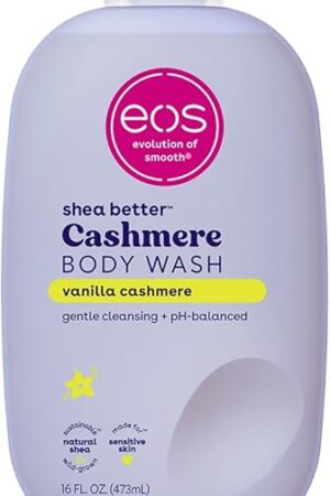 eos Shea Better Cashmere Body Wash, Vanilla Cashmere, Moisturizing, pH Balanced Body Wash, Creamy Gel Formula, Paraben & Phthalate Free, Sensitive Skin, 16 fl oz