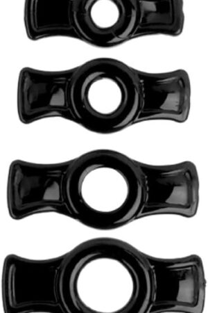 Doc Johnson Titanmen - 4 C-Ring Set - Helps Create Firmer and Thicker Erections - Side Tabs for Easy Removal and Adjustment - Black