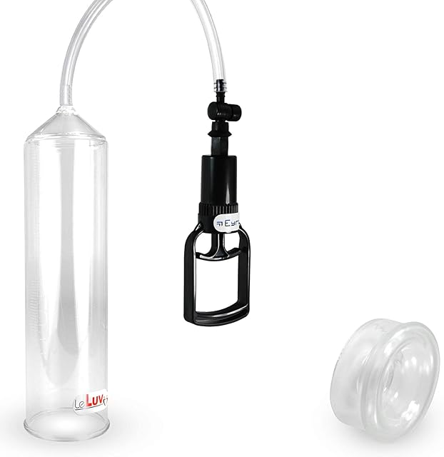 LeLuv Vacuum Pump Easyop Clear 2 Inch Diameter x 9 Inch Length Cylinder Tgrip Handle Clear Kink-Resistant Hose with 1" I.D. Clear TPR Seal